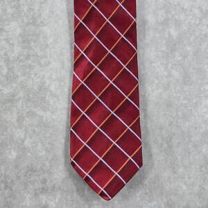 Ike Behar Red Plaid Burgundy Stripe Tartan Silk Executive Geometric Neck Tie Men